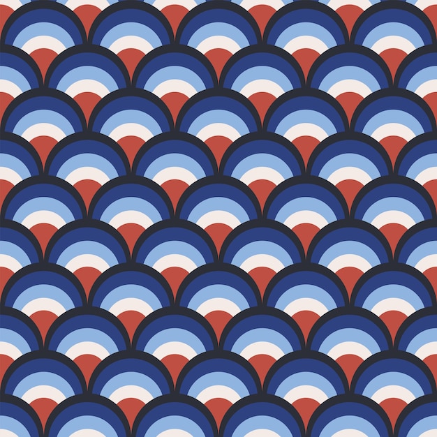 Échelle De Poisson Abstrait Motif Géométrique Sans Couture Cercles Colorés Fond Rétro Asiatique Nostalgique