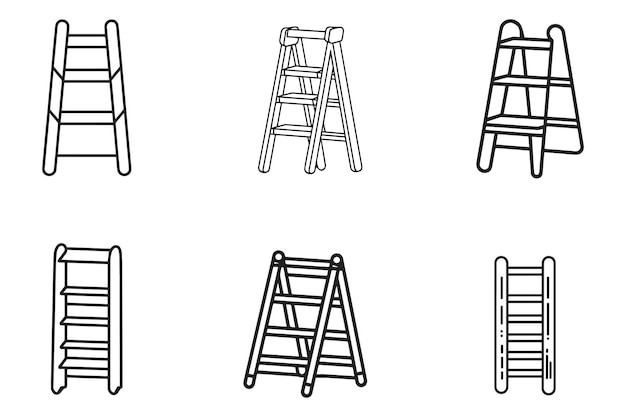 Vecteur les échelles sont des silhouettes vectorielles, des contours, des icônes de silhouettes sur fond blanc.