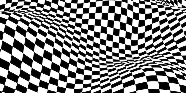Échiquier ondulé Concept d'échiquier Effet de distorsion des vagues Illustration vectorielle