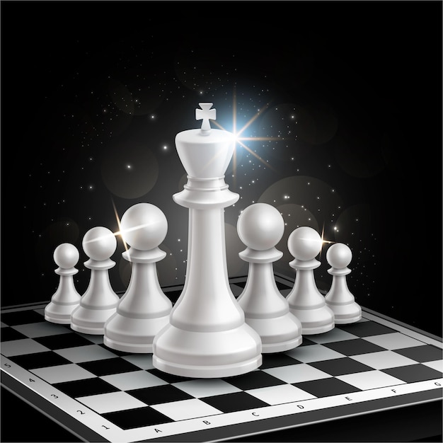 Un échiquier avec une pièce d'échecs blanche et une étoile en haut.