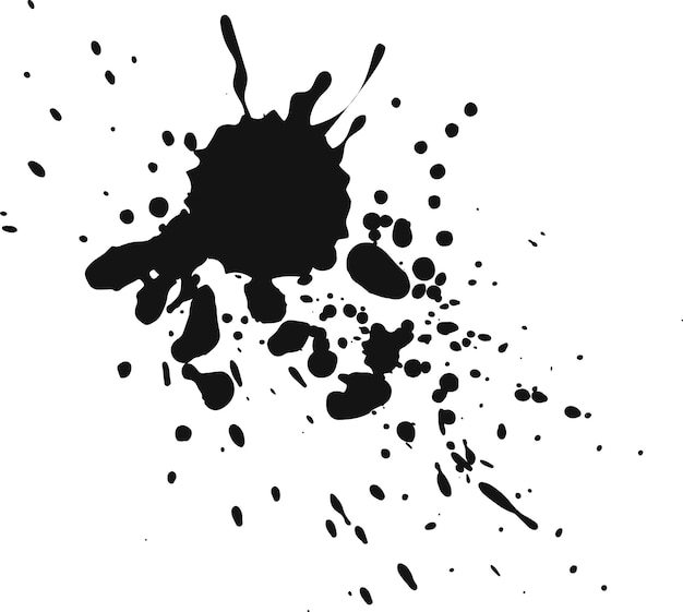 Éclaboussure d'encre noire sur fond blanc Création de formes abstraites chaotiques avec diverses gouttes et éclaboussures Ajout de texture grincheuse Capture de l'énergie fluide en mouvement Parfait pour les projets créatifs
