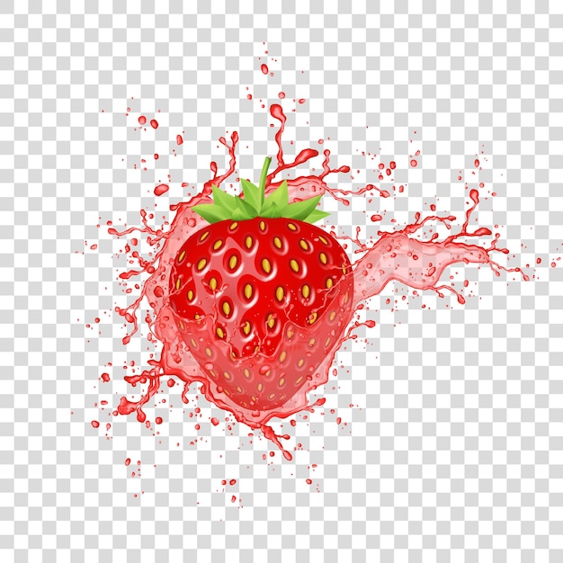 Éclaboussure de jus de fraise. Baie fraîche réaliste. Vecteur.