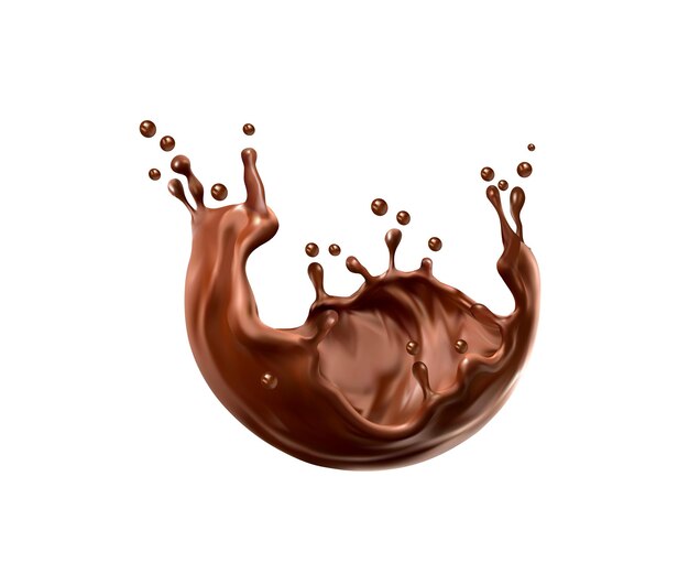 Vecteur Éclaboussure réaliste de boisson au lait de chocolat liquide avec des éclaboussures isolées boisson tourbillonnante de dessert au cacao vectoriel 3d ou flux d'écoulement flux de café brun avec des gouttes éclaboussant de gouttelettes dynamiques