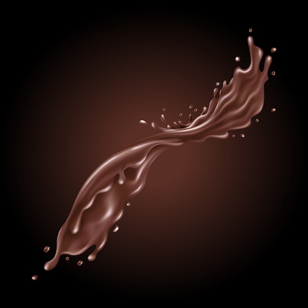 Vecteur Éclaboussures de chocolat liquide sur fond sombre