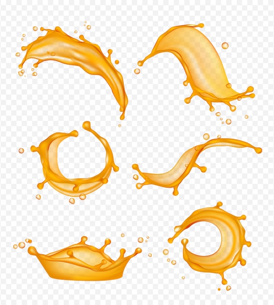 Vecteur Éclaboussures de jus. fruits frais liquides gouttes images réalistes isolées