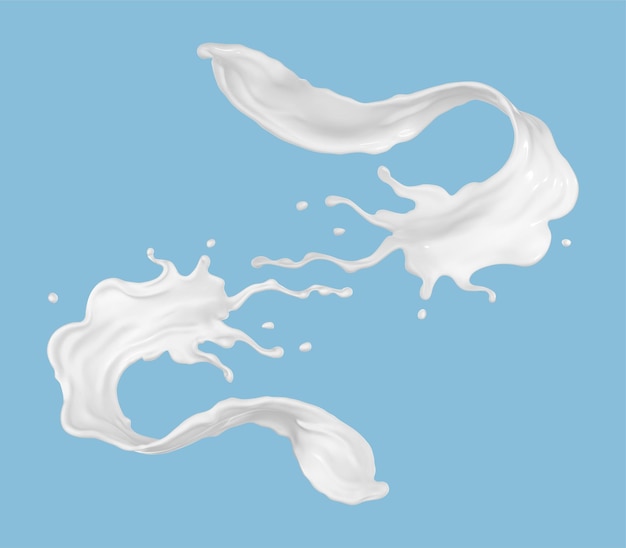 Vecteur Éclaboussures de lait isolées sur fond bleu éclaboussures de liquide ou de yaourt illustration vectorielle 3d