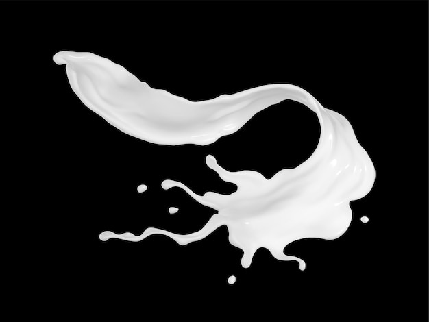 Éclaboussures de lait ou de liquide blanc isolés sur fond noir Éclaboussure réaliste de vecteur