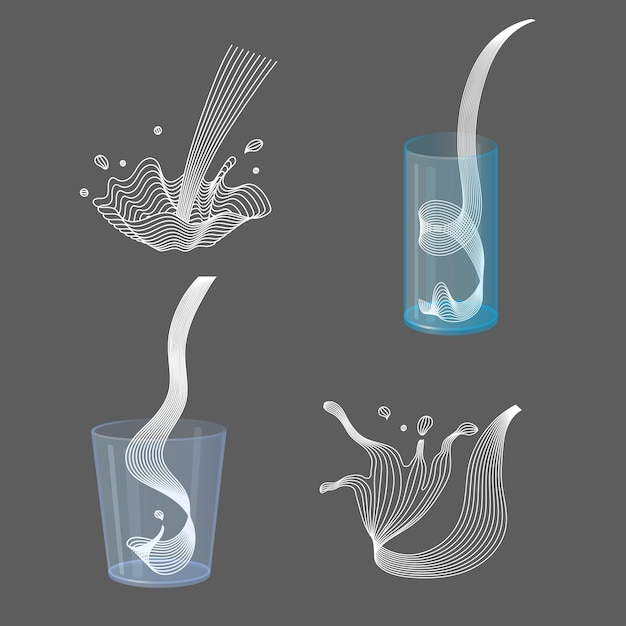 Éclaboussures De Lait De Vecteur Verser Dans L'ensemble De Verre. Illustration Vectorielle Isolée. Yaourt, Crème, Kéfir, Protéines