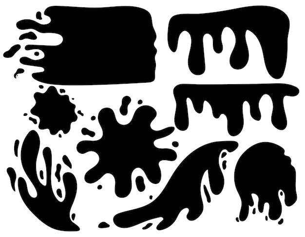 Éclaboussures de peinture dessinées à la main et gouttes de différentes formes Découpez une illustration vectorielle isolée