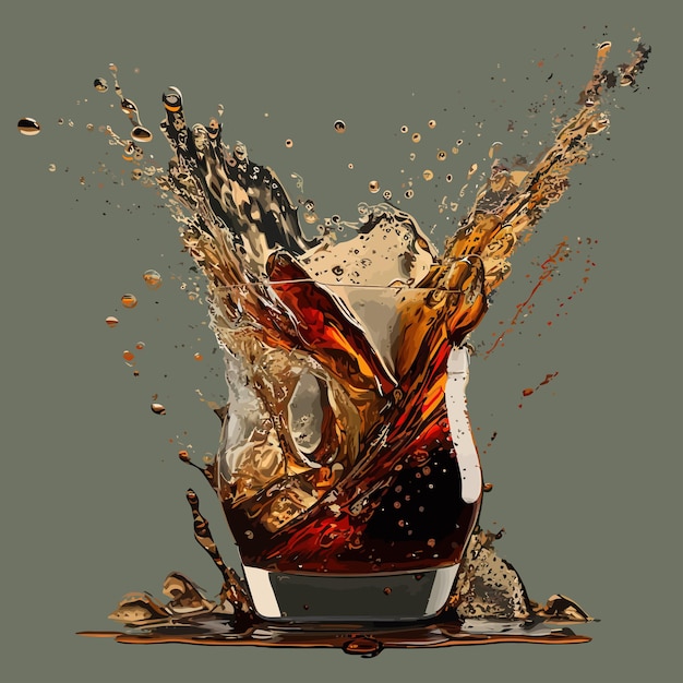 Éclaboussures De Rhum Café Cola Ou De Boissons Au Whisky Isolé Sur Fond Illustration Vectorielle