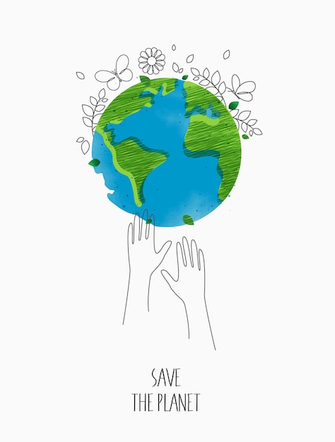 Eco concept respectueux de l'environnement avec la carte du monde du globe et les mains pour sauver l'environnement