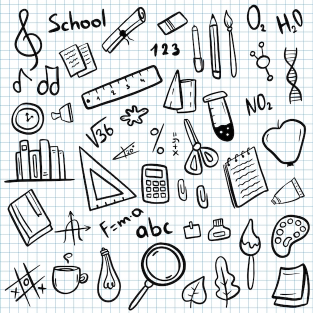 École Clipart Dessinés à La Main Vector Doodle Icônes Et Symboles De L'école Retour Aux Objets D'éducation Scolaire