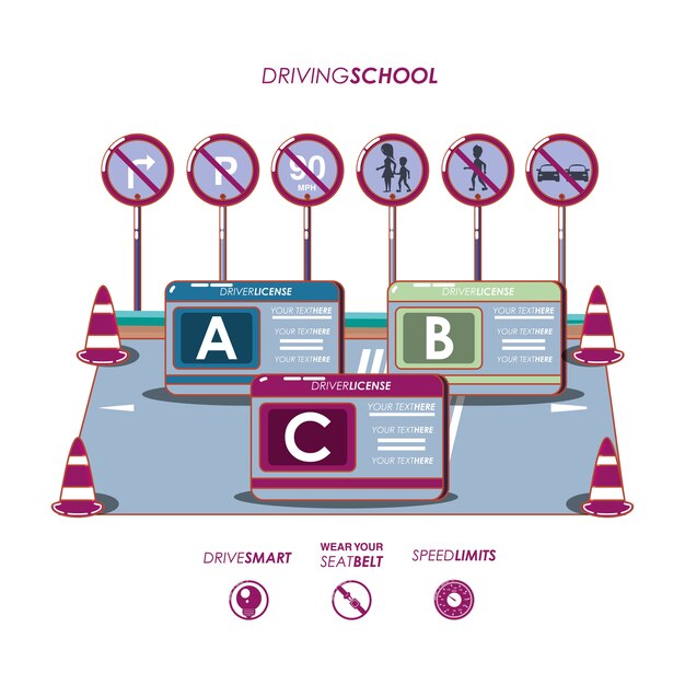 École De Conduite Set Icônes Vector Illustration Design