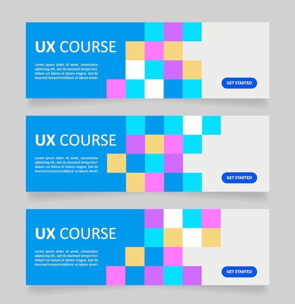 École en ligne de modèle de conception de bannière Web de conception ux. Dépliant de vecteur avec espace de texte. Plaque publicitaire avec fond personnalisé. Affiche imprimable promotionnelle pour la publicité. Disposition graphique