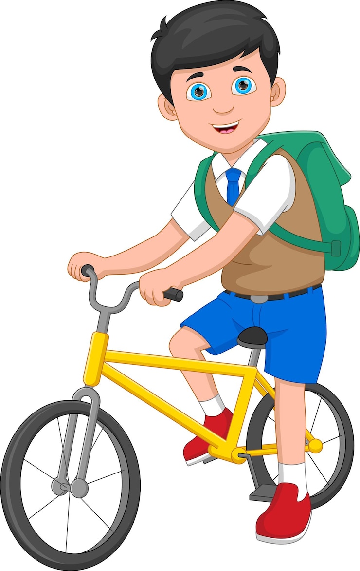 Vecteur écolier de dessin animé faisant du vélo