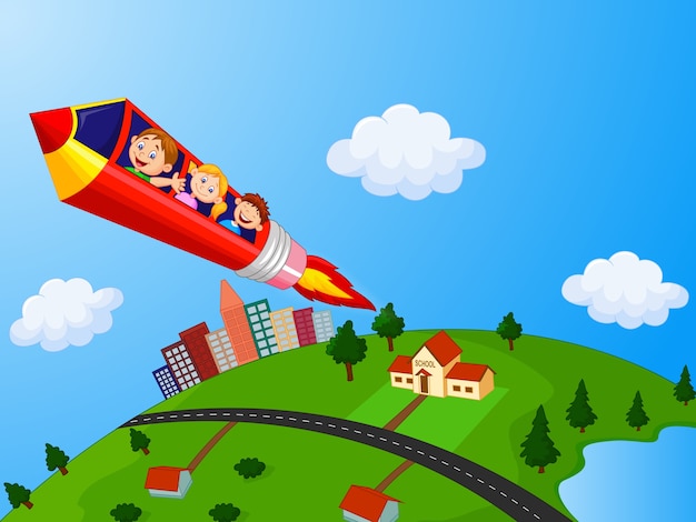Vecteur Écoliers profitant de rocket ride