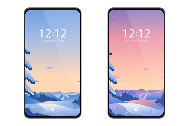 économiseur d'écran de papier peint vectoriel pour smartphone avec paysage d'hiver