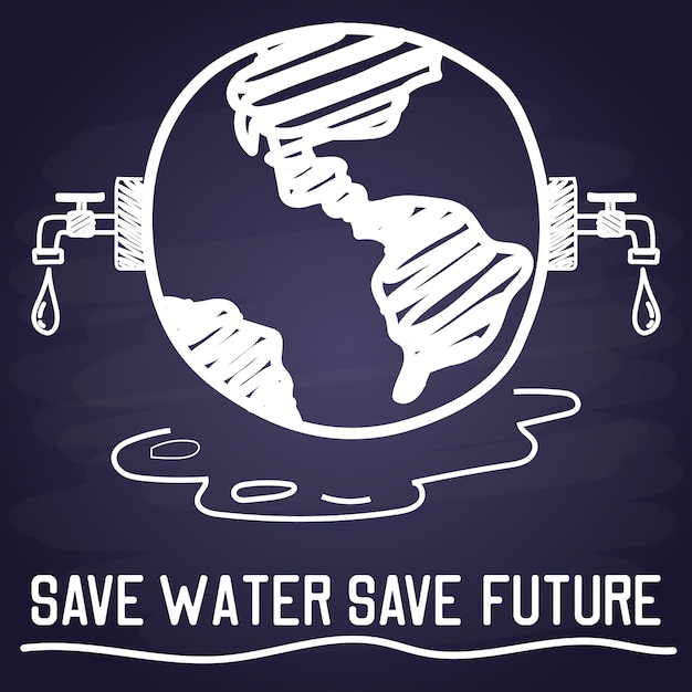 Vecteur Économisez de l'eau à l'avenir avec un style de police à la craie pour l'illustration vectorielle du concept vert