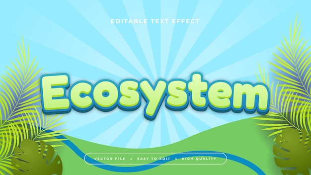 Écosystème vert et bleu style de police d'effet de texte 3D modifiable