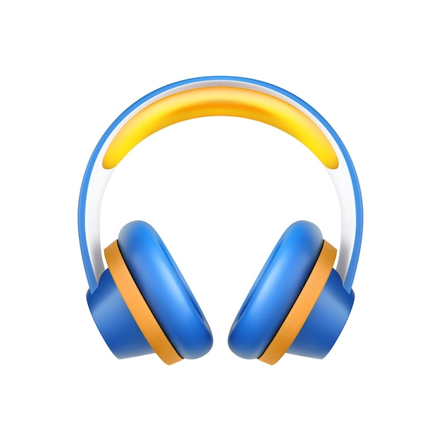 Vecteur Écouteurs basses musique acoustique écoute équipement dj jaune bleu icône 3d illustration vectorielle réaliste écouteurs classiques écouteurs personnels audio portable diffusion sonore technologie moderne