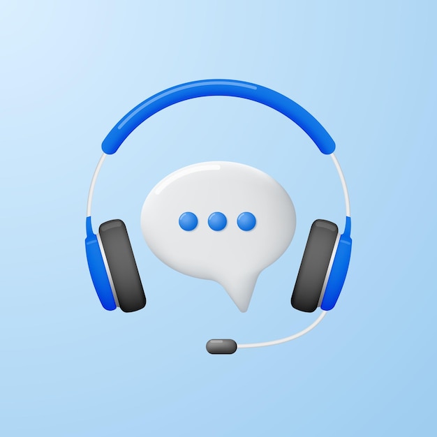 Des écouteurs avec microphone et bulle de parole dans le style 3D Concept de service d'assistance en ligne centre d'appels ou de consultation en ligne Illustration vectorielle