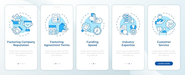 Écran d'application mobile d'intégration au choix de l'entreprise d'affacturage bleu