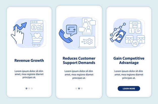 Écran d'application mobile d'intégration bleu clair de la plate-forme d'engagement client