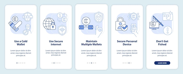 Écran de l'application mobile d'intégration bleu clair de sécurité du portefeuille crypto