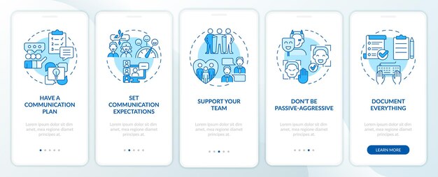 Écran d'application mobile d'intégration bleu de gestion efficace des communications
