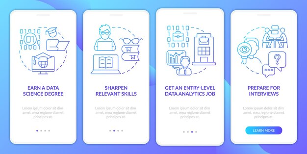 Écran d'application mobile d'intégration de dégradé bleu de devenir scientifique des données