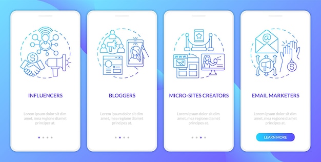 Écran D'application Mobile D'intégration De Dégradé Bleu De Types De Spécialistes Du Marketing Affilié