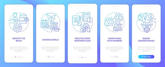 Écran de l'application mobile d'intégration du dégradé bleu de l'équipe de gestion de crise