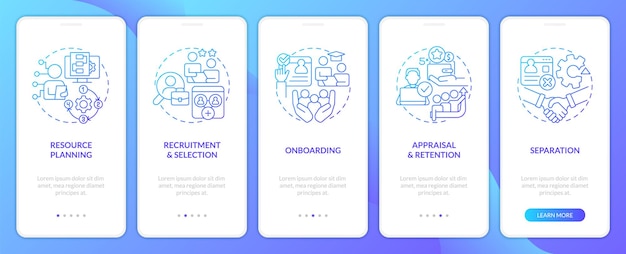 Écran de l'application mobile d'intégration du processus de dotation en personnel informatique dégradé bleu