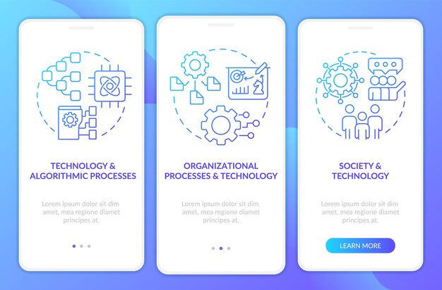 Écran d'application mobile d'intégration de gradient bleu de synergie de systèmes d'information