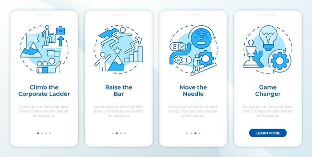 Écran d'application mobile d'intégration à la hiérarchie de l'entreprise bleu