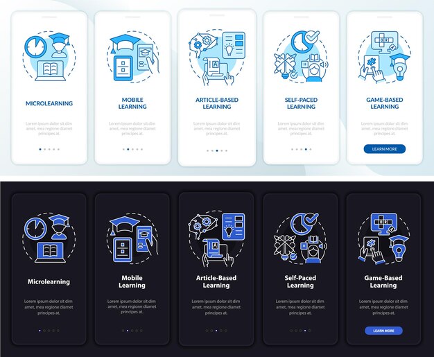 Écran D'application Mobile D'intégration En Mode Nuit Et Jour Des Méthodes D'apprentissage En Ligne