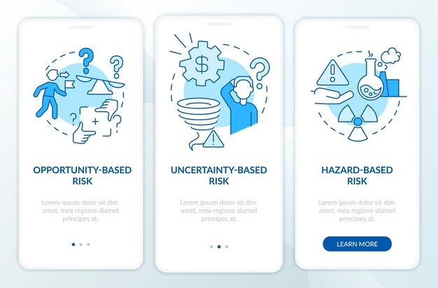 Écran bleu de l'application mobile d'intégration des types de risques
