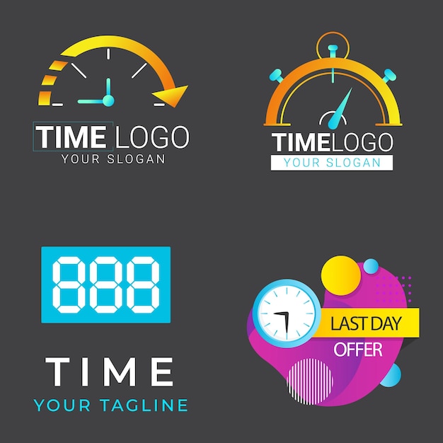 un écran de différents logos comprenant une horloge l'heure et l'heure de 5 00