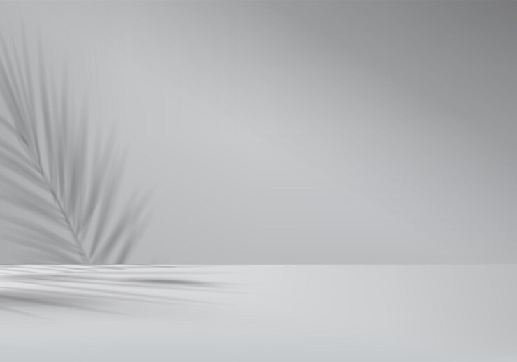 Vecteur écran de fond gris 3d scène de podium avec plate-forme d'ombre de feuille sol noir et blanc simplicité et spotlight stand de stade pour montrer le prix de produit cosmétique illustration de rendu vectoriel de scène 3d
