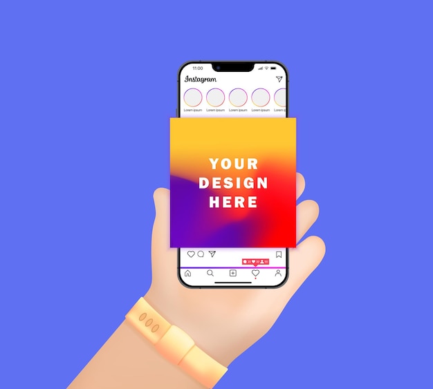 Écran Instagram Médias Sociaux Dans La Main Modèle D'interface De Réseau Social Maquette Instagram Cadre Photo Tiktok Histoires Aimées Flux Vecteur éditorial