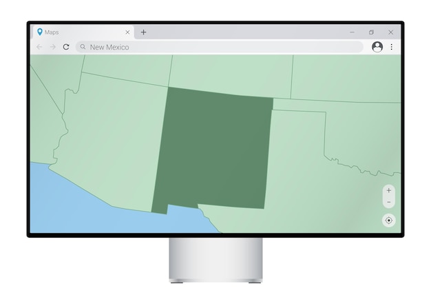 Écran D'ordinateur Avec Carte Du Nouveau-mexique Dans Le Navigateur, Recherchez Le Pays Du Nouveau-mexique Sur Le Programme De Cartographie Web