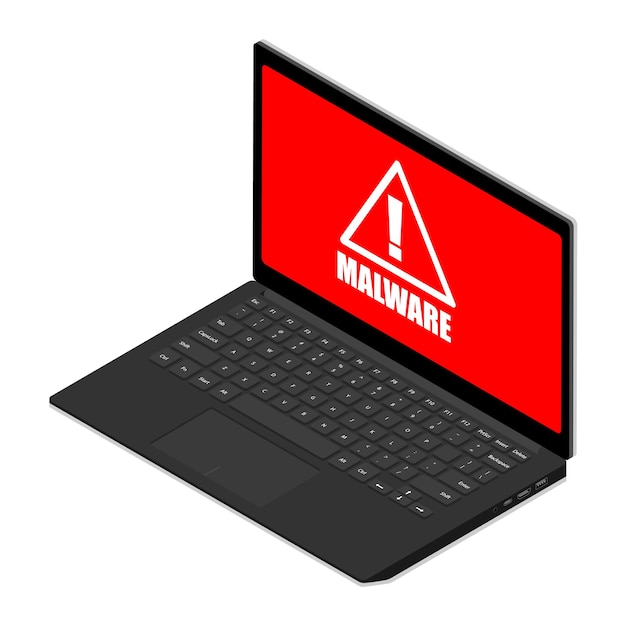 Écran d'ordinateur portable avec un avertissement de message d'un programme malveillant détecté Vue isométrique