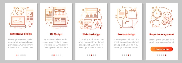 Écran de page d'application mobile d'intégration de conception Web avec concept linéaire