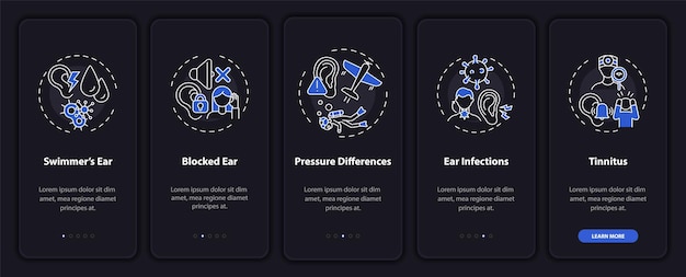 Écran De Page D'application Mobile D'intégration De Conditions D'oreille Courantes Avec Des Concepts