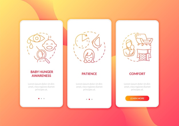 Écran de la page de l'application mobile d'intégration des conseils sur l'allaitement avec des concepts