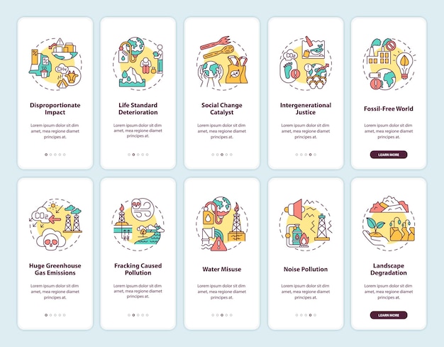 Écran de la page de l'application mobile d'intégration du catalyseur de changement social avec des concepts
