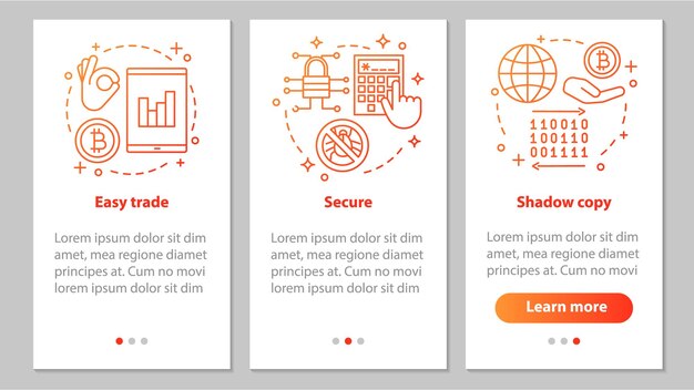 Écran de page d'application mobile d'intégration d'entreprise Internet avec linéaire