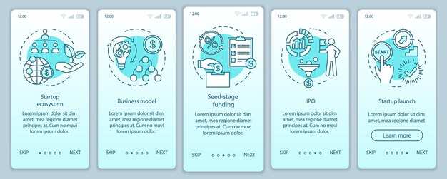 Écran De Page D'application Mobile D'intégration D'investissement De Démarrage Avec Des Concepts Linéaires. Financement D'entreprise, Budgétisation. Instructions Graphiques Des étapes De La Procédure Pas à Pas. Modèle Vectoriel Ux, Ui, Gui Avec Illustrations