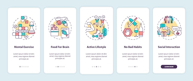 Écran de page de l'application mobile d'intégration des soins de santé du cerveau avec des concepts
