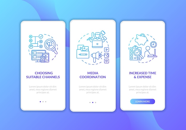 Écran de la page de l'application mobile d'intégration de la stratégie de canal marketing avec des concepts